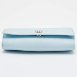 Pre Owned Tory Burch Light Blue Saffiano Leather Robinson Wallet On Chain