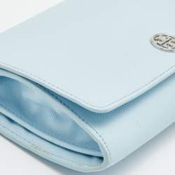 Pre Owned Tory Burch Light Blue Saffiano Leather Robinson Wallet On Chain