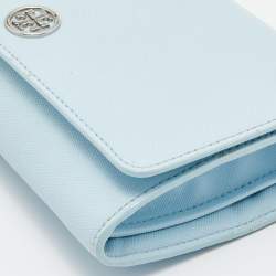 Pre Owned Tory Burch Light Blue Saffiano Leather Robinson Wallet On Chain