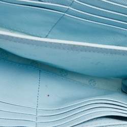 Pre Owned Tory Burch Light Blue Saffiano Leather Robinson Wallet On Chain