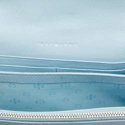 Pre Owned Tory Burch Light Blue Saffiano Leather Robinson Wallet On Chain