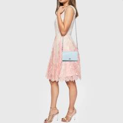 Pre Owned Tory Burch Light Blue Saffiano Leather Robinson Wallet On Chain