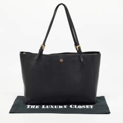 Pre Owned Tory Burch Black Leather Large York Buckle Shopper Tote