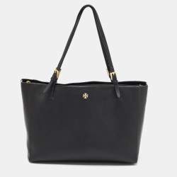 Pre Owned Tory Burch Black Leather Large York Buckle Shopper Tote