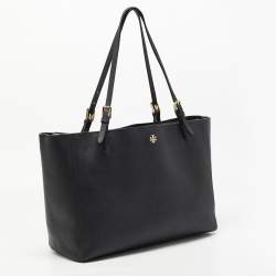 Pre Owned Tory Burch Black Leather Large York Buckle Shopper Tote