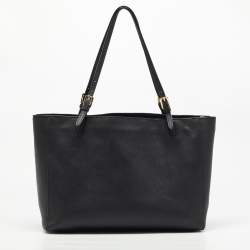 Pre Owned Tory Burch Black Leather Large York Buckle Shopper Tote