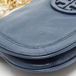 Pre Owned Tory Burch Blue Leather Reva Chain Clutch