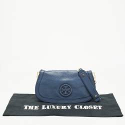 Pre Owned Tory Burch Blue Leather Reva Chain Clutch