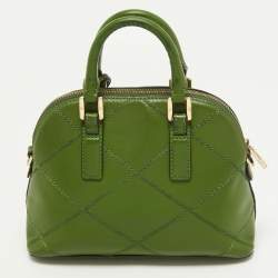Pre Owned Tory Burch Green Wildstitch Quilted Leather Robinson Dome Satchel
