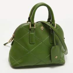 Pre Owned Tory Burch Green Wildstitch Quilted Leather Robinson Dome Satchel