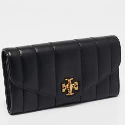 Pre Owned Tory Burch Black Quilted Leather Kira Envelope Wallet