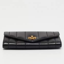 Pre Owned Tory Burch Black Quilted Leather Kira Envelope Wallet