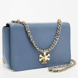 Pre Owned Tory Burch Sapphire Blue Leather Britten Shoulder Bag