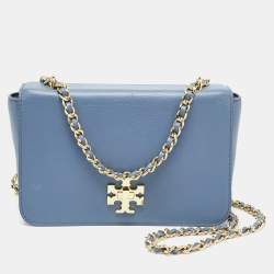Pre Owned Tory Burch Sapphire Blue Leather Britten Shoulder Bag
