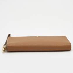 Pre Owned Tory Burch Tan Saffiano Leather Emerson Wristlet Wallet