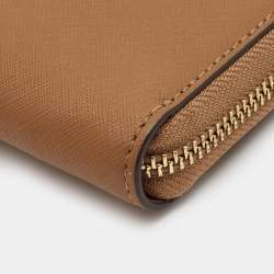 Pre Owned Tory Burch Tan Saffiano Leather Emerson Wristlet Wallet