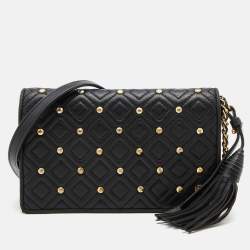 Pre Owned Tory Burch Black Quilted Leather Flap Chain Shoulder Bag