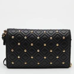 Pre Owned Tory Burch Black Quilted Leather Flap Chain Shoulder Bag