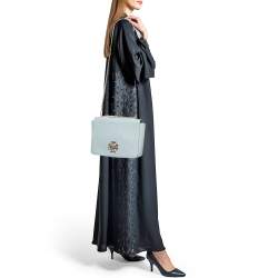 Pre Owned Tory Burch Sky Blue Leather Large Britten Flap Shoulder Bag