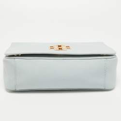Pre Owned Tory Burch Sky Blue Leather Large Britten Flap Shoulder Bag