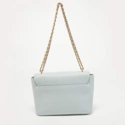 Pre Owned Tory Burch Sky Blue Leather Large Britten Flap Shoulder Bag