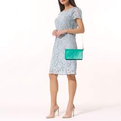 Pre Owned Tory Burch Green Leather Perforated Kipp Crossbody Bag