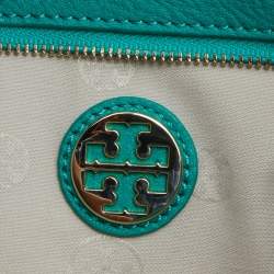 Pre Owned Tory Burch Green Leather Perforated Kipp Crossbody Bag