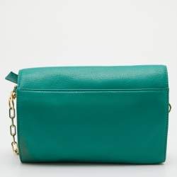 Pre Owned Tory Burch Green Leather Perforated Kipp Crossbody Bag