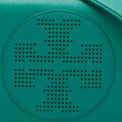 Pre Owned Tory Burch Green Leather Perforated Kipp Crossbody Bag