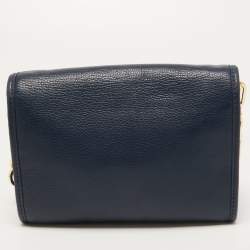 Pre Owned Tory Burch Dark Blue Leather Britten Flap Crossbody Bag