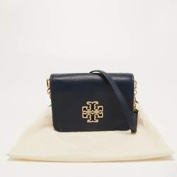Pre Owned Tory Burch Dark Blue Leather Britten Flap Crossbody Bag