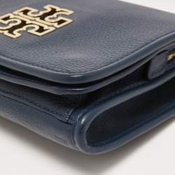 Pre Owned Tory Burch Dark Blue Leather Britten Flap Crossbody Bag