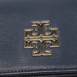 Pre Owned Tory Burch Dark Blue Leather Britten Flap Crossbody Bag
