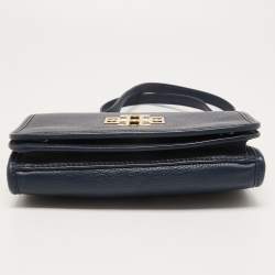 Pre Owned Tory Burch Dark Blue Leather Britten Flap Crossbody Bag