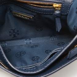 Pre Owned Tory Burch Dark Blue Leather Britten Flap Crossbody Bag