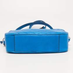 Pre Owned Tory Burch Blue Chevron Leather Fleming Camera Crossbody Bag