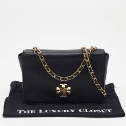 Pre Owned Tory Burch Black Leather Kira Flap Crossbody Bag