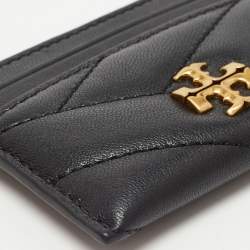 Pre Owned Tory Burch Black Chevron Leather Kira Card Holder