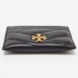 Pre Owned Tory Burch Black Chevron Leather Kira Card Holder