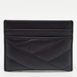 Pre Owned Tory Burch Black Chevron Leather Kira Card Holder