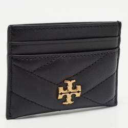 Pre Owned Tory Burch Black Chevron Leather Kira Card Holder