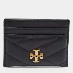 Pre Owned Tory Burch Black Chevron Leather Kira Card Holder