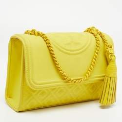 Pre Owned Tory Burch Yellow Leather Small Fleming Shoulder Bag