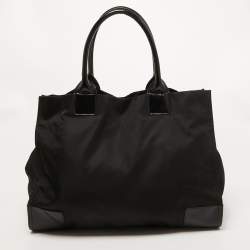 Pre Owned Tory Burch Black Patent Leather and Nylon Large Ella Tote