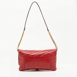 Pre Owned Tory Burch Red Chevron Quilted Leather Kira Wallet On Chain