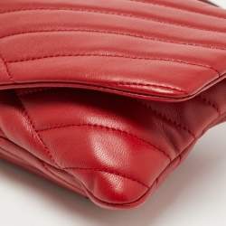 Pre Owned Tory Burch Red Chevron Quilted Leather Kira Wallet On Chain