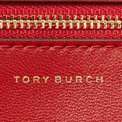 Pre Owned Tory Burch Red Chevron Quilted Leather Kira Wallet On Chain