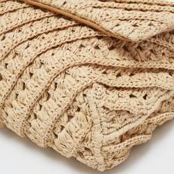 Pre Owned Tory Burch Beige Raffia Crochet Small Kira Shoulder Convertible Bag