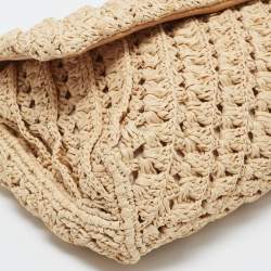 Pre Owned Tory Burch Beige Raffia Crochet Small Kira Shoulder Convertible Bag