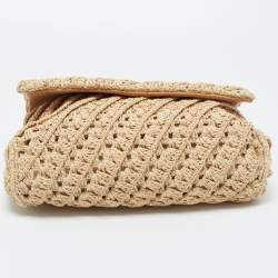Pre Owned Tory Burch Beige Raffia Crochet Small Kira Shoulder Convertible Bag